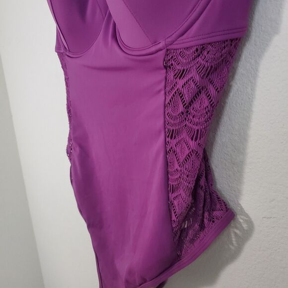 Swimsuits For All One Piece Swimsuit 20 Purple Crochet Underwire Tummy Control - Picture 8 of 15